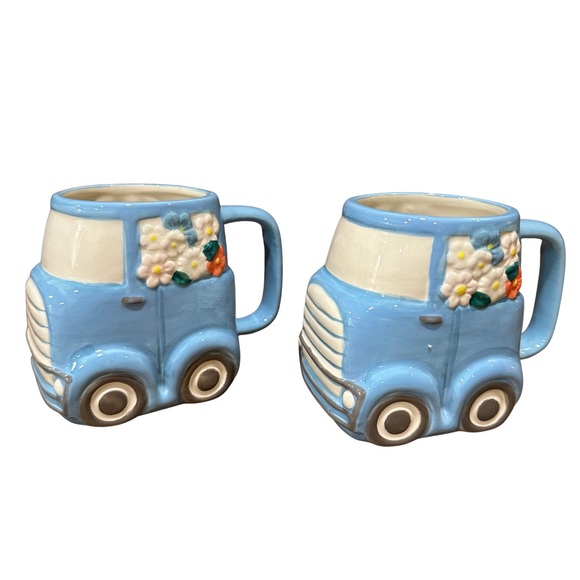 Blake & Belle Blue Floral Truck Coffee Mug Set of Two - Picture 4 of 9